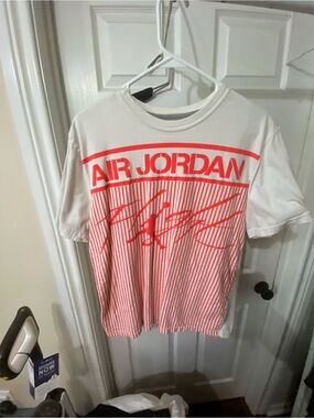 Nike/Jordan White Tee with Bright Red (Hot Pink) Air Jordan Graphic